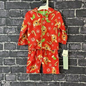 Rudolph Toddler 12 Month  2-piece Pajama SetSnowflakes Stockings Candy Canes